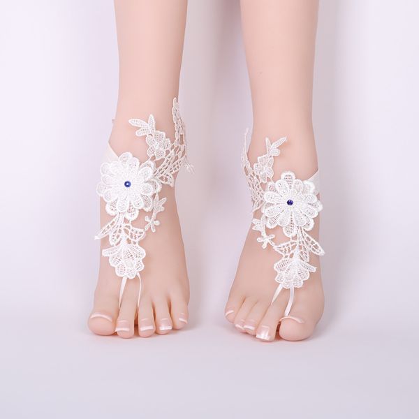 

1 pair women bridal beach foot chain wedding anklets lace decor barefoot chain ser88, Red;blue