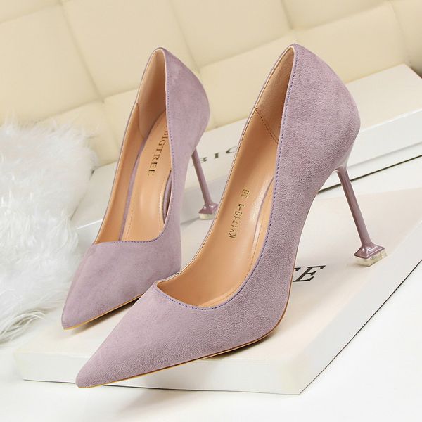 

2020 women 9cm thin high heels lady stiletto office pink pumps female elegant flock dress cute scarpins wedding tacones shoes, Black