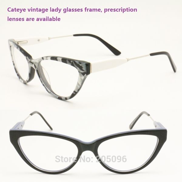 

26664 classic acetate full-rim cateye front flexi hinge combined alloy temple optical glasses frames ing, Black