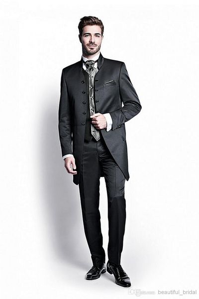 

five buttons groomsmen shawl lapel wedding groom tuxedos men suits wedding/prom/dinner man blazer(jacket+tie+vest+pants) 840, Black;gray