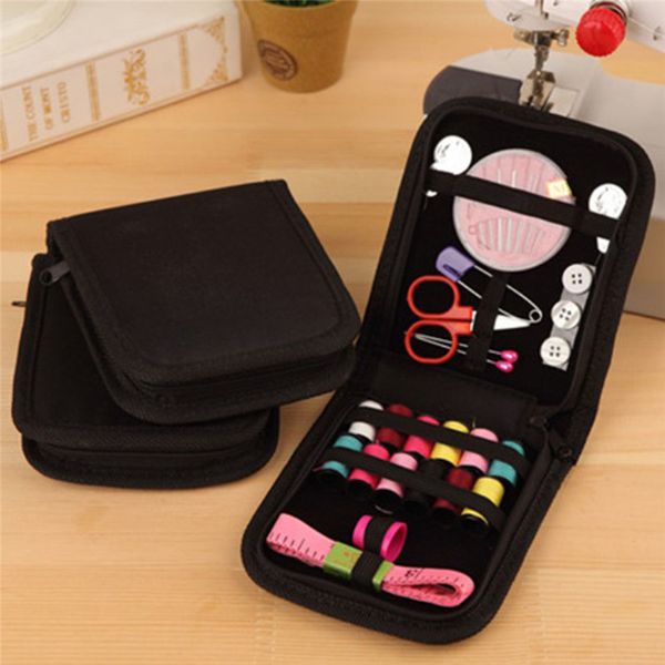 

black portable sewing kit needle tape scissor threads sewing tools needle threads storage box for home & travelling
