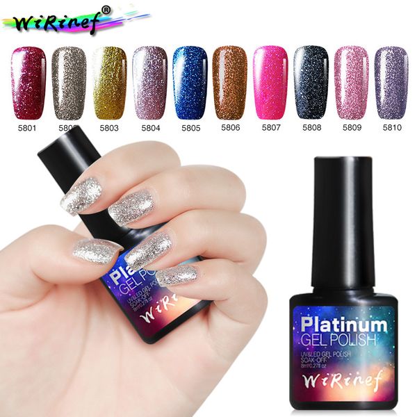 

wirinef 8ml glitter platinum paint gel crystal lacquer semi permanentes soak off platinum uv led gel nail polish, Red;pink