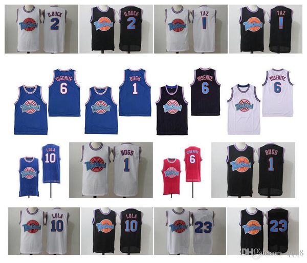 

tune squad space jam movie jersey 1 bugs bunny 23 michael taz 2 daffy duck 10 lola bunny 6 yosemite stitched college basketball jerseys, Black
