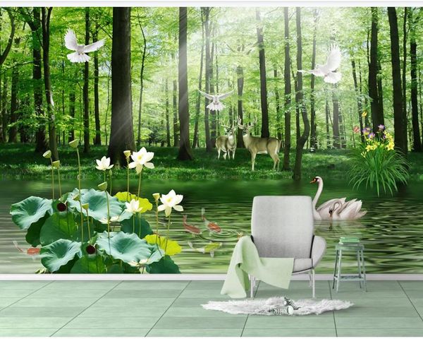 

фотообои обои 3d красивый зеленый лес ландшафтной фон стенописи