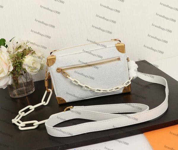 

m44480 white flower symmetrical trunk box bag genuine leather mini bucket shoulder bag pouch women fashion bags cross body handbag