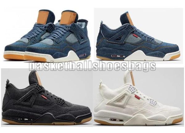 

brand 4 denim travis blue black white denim basketball shoes men 4s blue jeans sports sneakers with box size us7-13