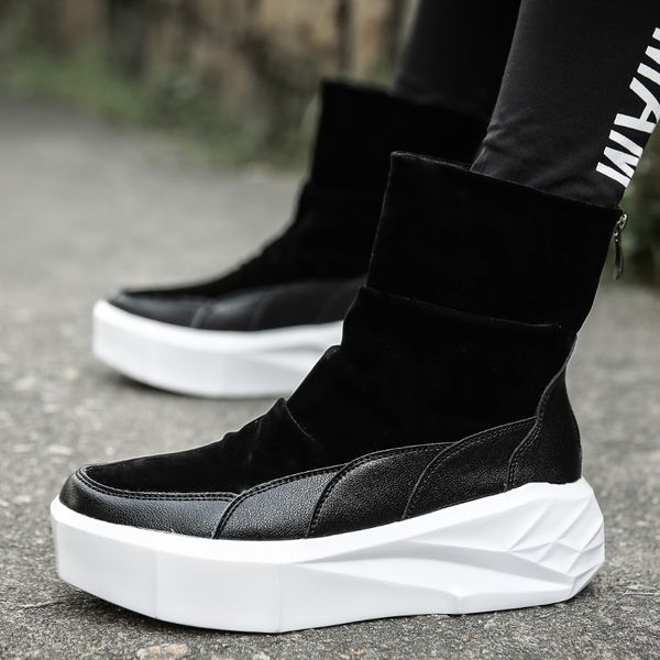 

youth trend thick bottom warm high help men's boots mens shoes winter boots, Black