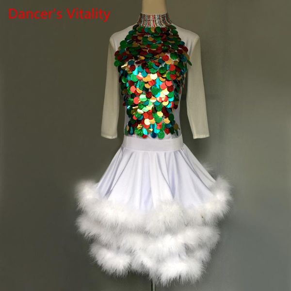 

latin dance dress custom luxury diamond sequins feather dresses latin rumba samba dance stage competition clothes 2018 new, Black;red