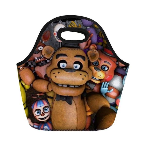 

office lady insulated large lunch bags five nights at freddys pattern kids waterproof lunch box family outdoor picnic container, Blue;pink