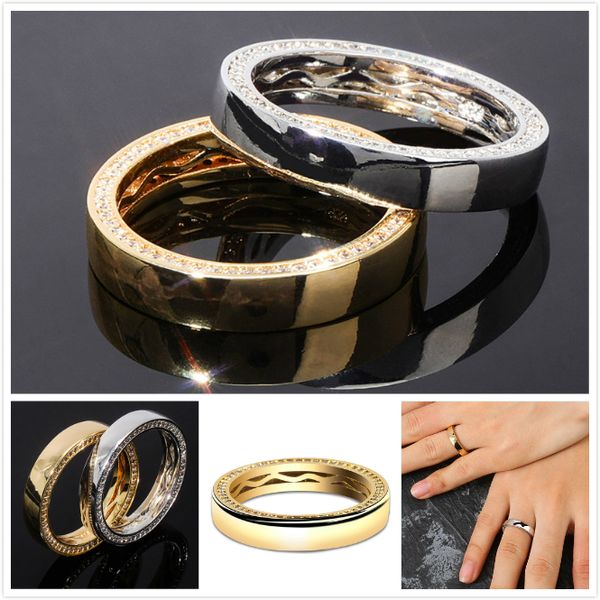 Anelli di fidanzamento personalizzati in argento sterling 925 con oro bianco placcato oro 18 carati per coppia Anello da dito con zirconi cubici Bling