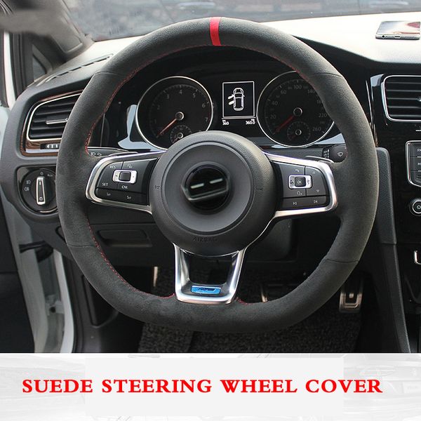 

for volkswagen golf 7 golf r mk7 vw polo gti scirocco 2015 2016 hand-stitched anti-slip black suede diy steering wheel cover