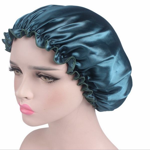 

new fshion shower caps women satin night sleep cap hair bonnet hat silk head cover wide elastic band shower caps