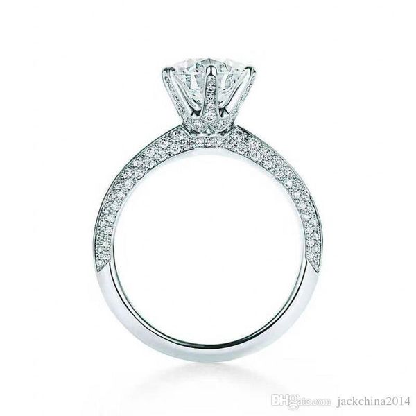 

infinity brand new luxury jewelry classical six claw pure 100% 925 sterling silver round shape white z cz diamond wedding band ring gift, Slivery;golden