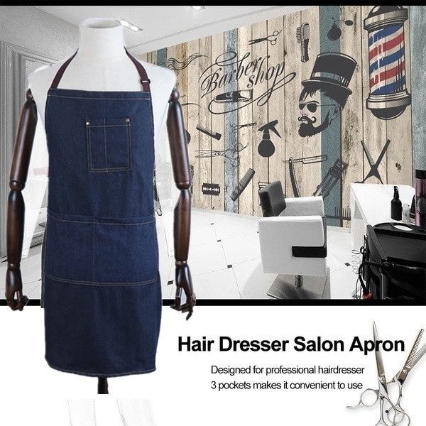 

1-pc adjustable work denim apron antifouling chef cooking apron cafe hairdresser