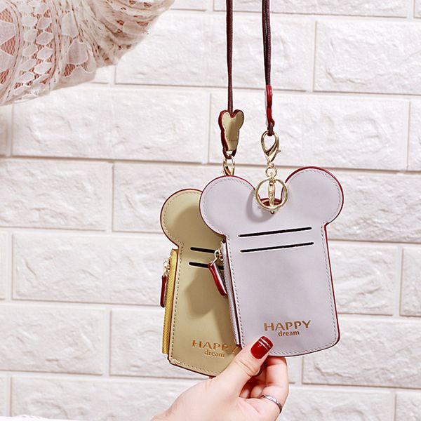 

cute cartoon ear letter happy dream coin pusre with lanyard neck strap card holder purses name credit id card bag party favor rra2354