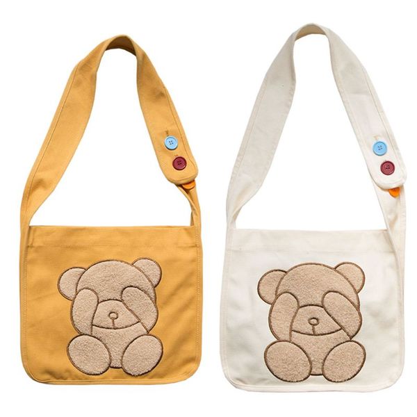 

women ladies canvas double-sided crossbody bear embroidery shoulder bag tote purse messenger satchel