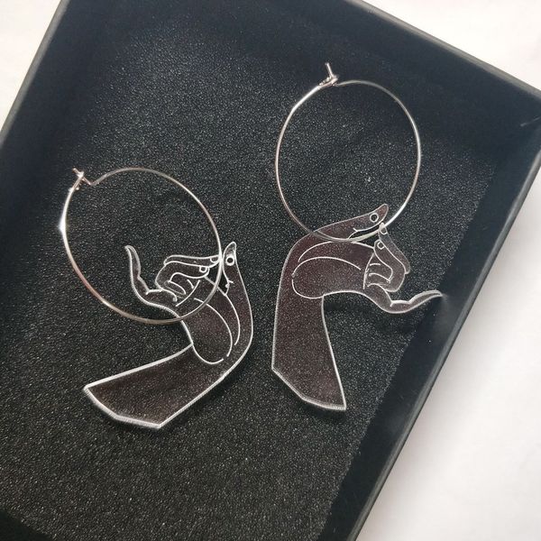 

2018 new design fashion acrylic transparence gestures hand dangle earrings for men women party wedding jewelry earrings, Silver