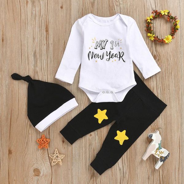 

baby clothes set christmas newborn infant baby girls boys clothing set letter romper + pants + hat outfits boys clothes 3pc, White