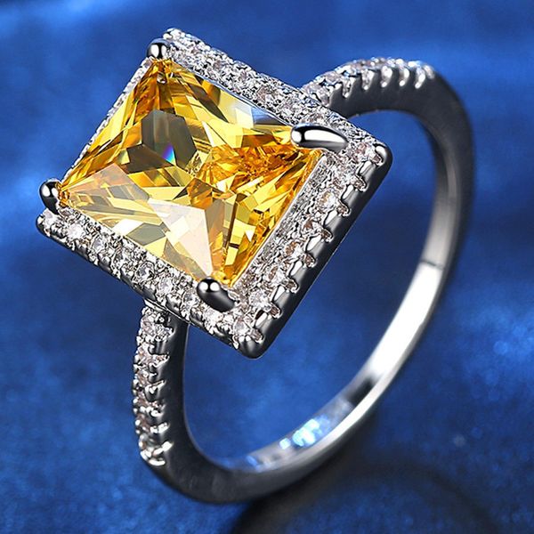 

big citrine crystal ring for women white gold silver yellow gemstone wedding band zircon diamonds jewelry party christmas gifts, Golden;silver