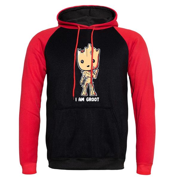 

guardians of the galaxy i am groot cartoon cute hoodies 2019 new men sweatshirts raglan long sleeve fashion funny hip hop hooded, Black