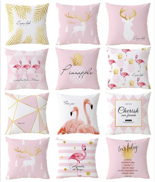 

pink flamingos geometric cushion cover home decor velvet pillow cover for sofa 45*45cm decorative pineapple pillows case