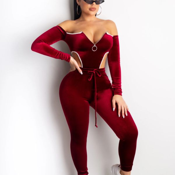 

women's jumpsuits & rompers autumn overalls for women elegant jump suit plus size long tight bodysuit open shoulder sleeve trousers bod, Black;white