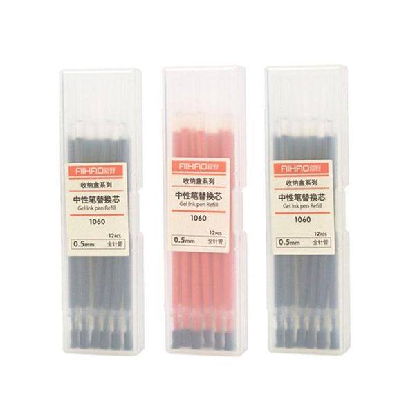 

12 pcs black blue red ink needle tube refill gel pen for fine nib ink cartridge school student office stationery
