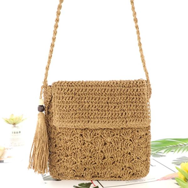 

summer woven crossbody shoulder bag women beach straw tassel messenger bags for outdoor shopping traveling ornaments