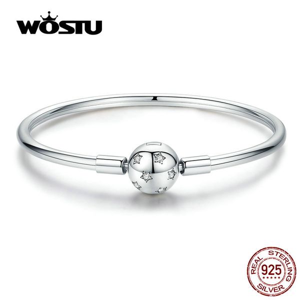 

wostu sparkling stars bracelets 100% 925 sterling silver zircon round charm bracelets bangle for women silver 925 jewelry cqb144, Golden;silver
