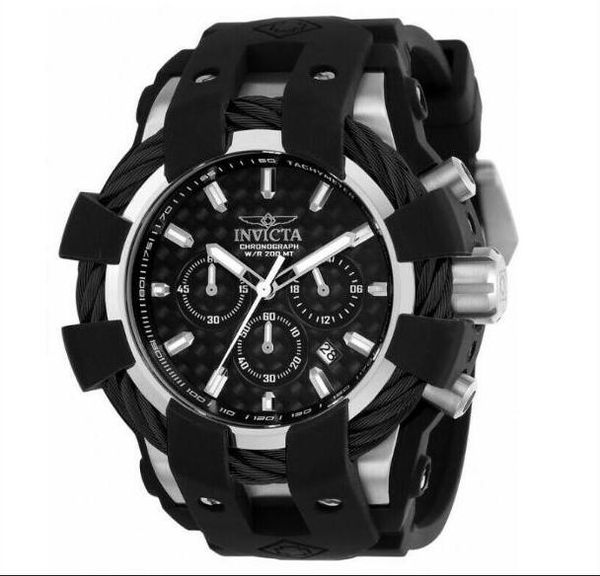 

dropshipping invicta model:23855 diameter 50mm bolt men's round analog chronograph date black silicone diver luxury watch, Slivery;brown