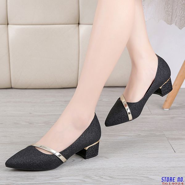 

wedding shoes women's shoes 2020 new mid-heel chunky pumps evening dresses high heels gold bride, Black