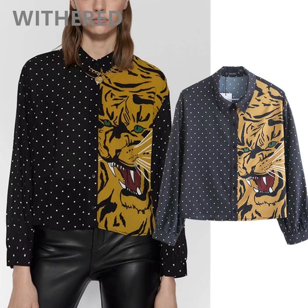 

davedi весна англия винтаж тигр горошек пэчворк blusas mujer de moda 2020 кимоно блузка женщины женские топы и блузки, White