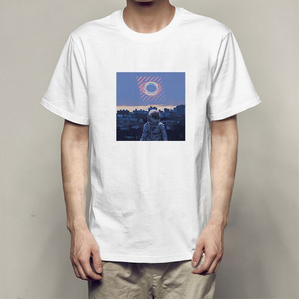 

short sleeve male t shirt astronaut handsome printing popular men and women t shirt round neck clothes jacket, White;black