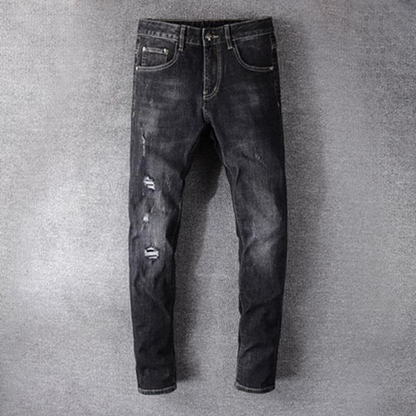 

2020ss new hip hop men's black hole jeans hole zipper trend jeans men's decorative hole jeans men's pants b129, Blue