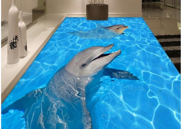 

dolphin effluent 3d floor painting stickers waterproof wallpaper for bathroom wall