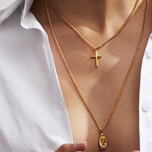 

fashion layered necklace valentine gift delicate vintage pendant jewelry choker women chain jewelry statement necklace cross, Silver