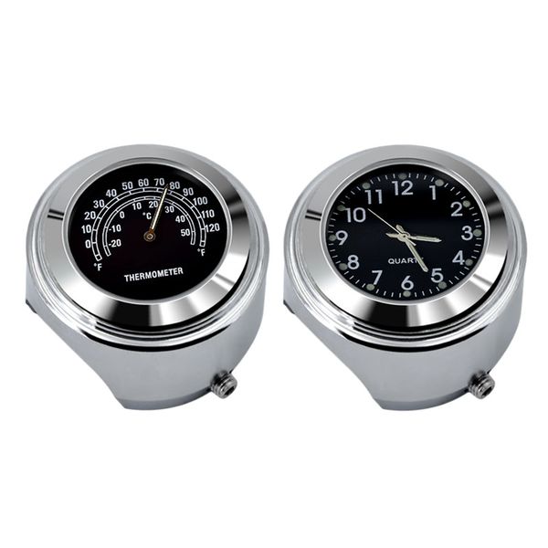 

7/8" waterproof motorcycle handlebar mount dial clock watch+temp thermometer