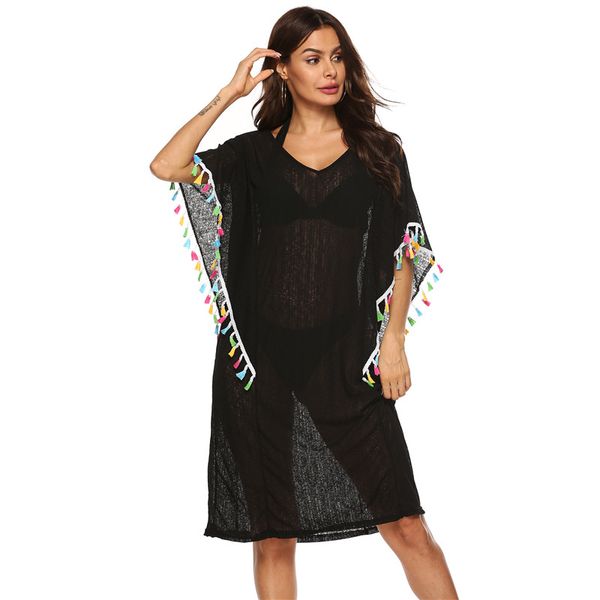 

womens beachwear dresses tassel sleeve beach dress summer black bathing suit long cover up sheer v-neck sarong bikini coverups, Blue;gray