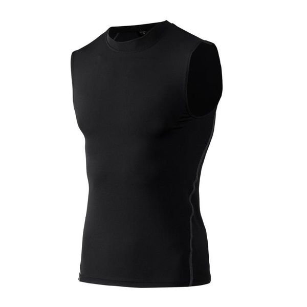 

men pro fast dry sport compress fitness exercise solid sleeveless t-shirts high elasticity breathable t shirt, Black;blue