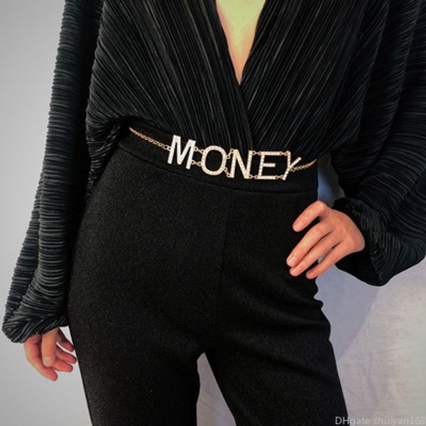 

vintage multilayer body chain women statement retro belly waist chains dress party accessories crystal rhinestone money letter belt jewelry, Silver