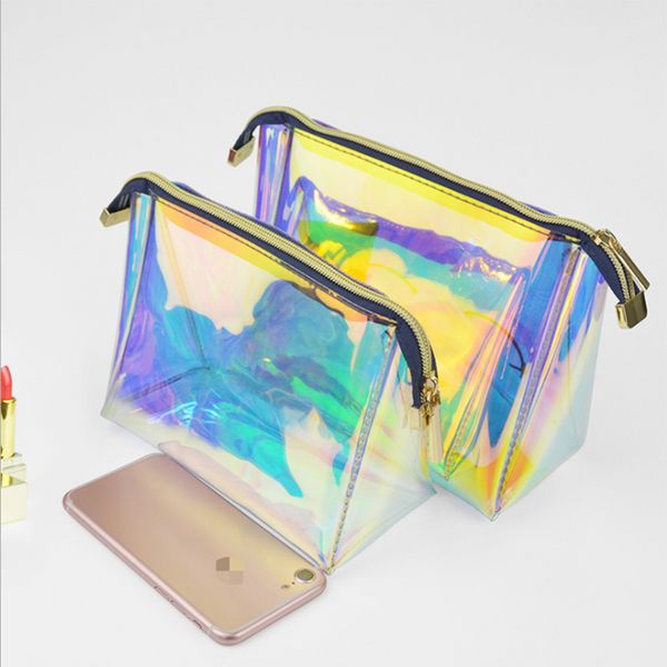 

heflashor trendy laser cosmetic bag women makeup case tpu transparent organizer pouch female jelly bag lady make up pouch