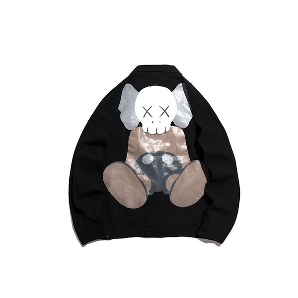 

kaws jacket american brand mens designer jacket luxury classic back printing trend denim distressed fashion winter jacket, Black;brown