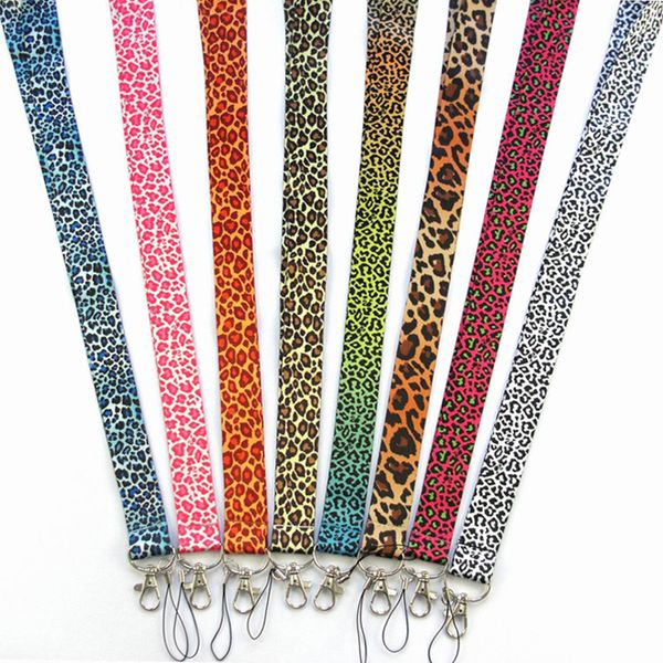 8 Farben Leopardenmuster Handy-Lanyard Handy-Gurte Charms Schlüsselanhänger-Riemen Langes Halsband Mitarbeiterkarten-Seilkette