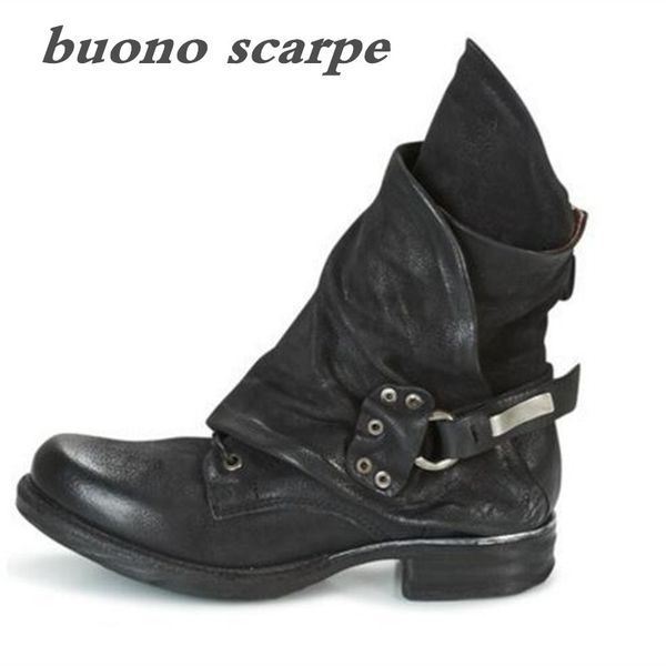 

new spring studded vintage belt buckle women's boots, Black
