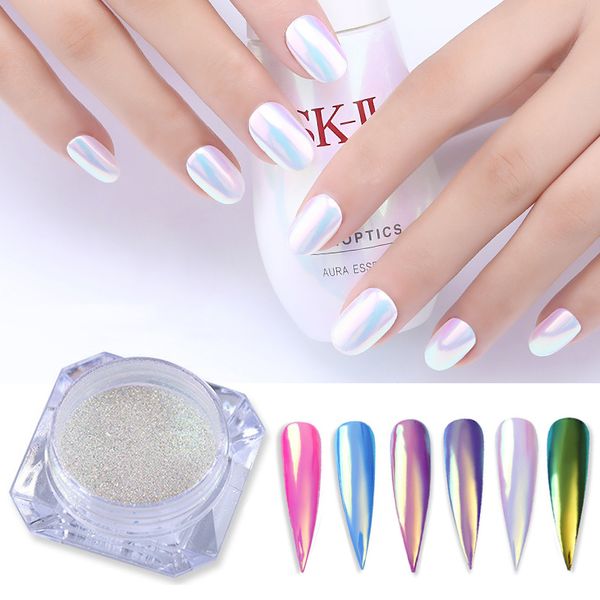 

1pcs fashion nail art neon pink rainbow powder nail mirror glitter powder aurora art uv gel polish mirror tslm1 new, Silver;gold
