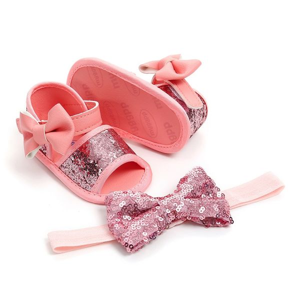 

2018 новое лето baby girl сандалии new новорожденный лук блестящий pu ботинки младенца + диапазона волос set детей \ 'ы обувь, Black;red