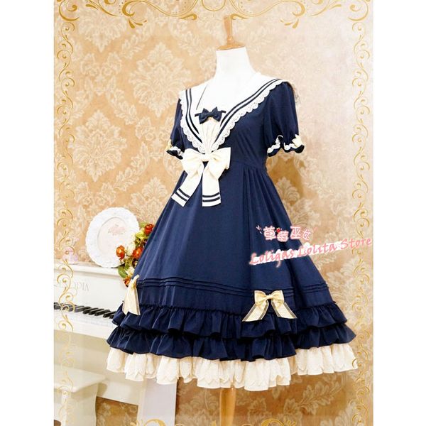 

classic sailor style short sleeve lolita dress by strawberry witch, Black;red