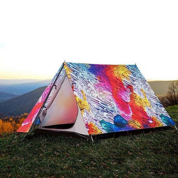 

3-4 people outdoor camping tents, four seasons anti-rain personality 3d printing pattern beach tents