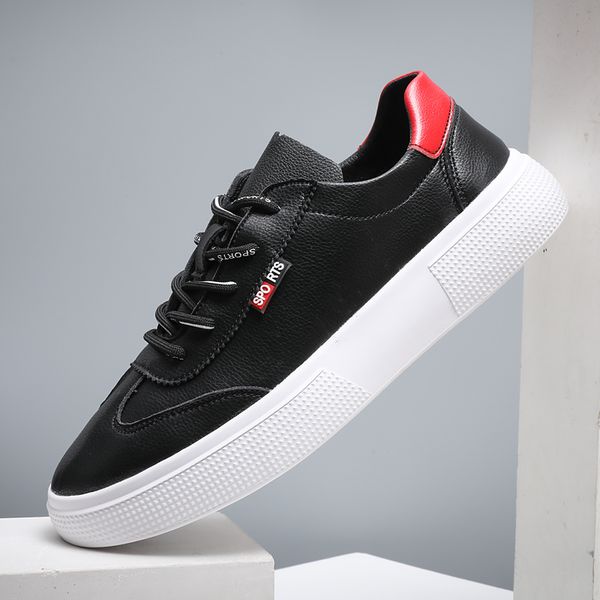 

korean version sneakers new classic style men casual shoes genuine leather casual shoes men light comfortable flats, Black