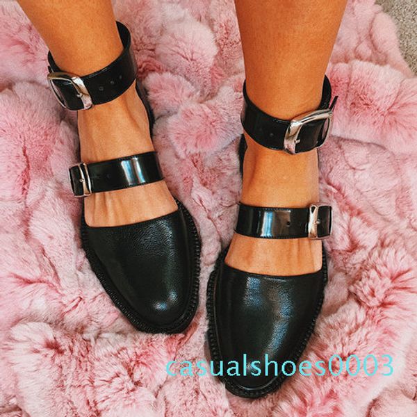 

2019 women new female shoes woman summer buckle strap comfortable ladies slip-on flat sandals c03, Black
